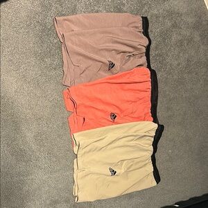 Adidas Shorts Trio in Pink, Tan, and Gray